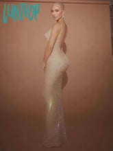 Lunivop High Quality Women Summer Sexy Tank Backless Crystal Diamonds Beige Maxi Long Bodycon Dress